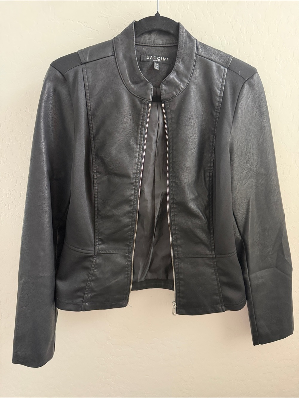 Baccini Black Faux Leather Zip-Front Jacket